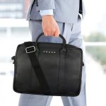 High Volt Slim Leather Briefcase, Zipper, 3 Compartments - Image 4