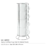 Ceramic Coffee Cups Set 4Pcs in Silver Metal Rack - Image 2