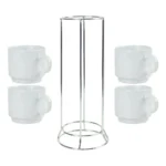 Ceramic Coffee Cups Set 4Pcs in Silver Metal Rack - Image 4
