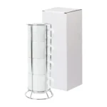 Ceramic Coffee Cups Set 4Pcs in Silver Metal Rack - Image 5